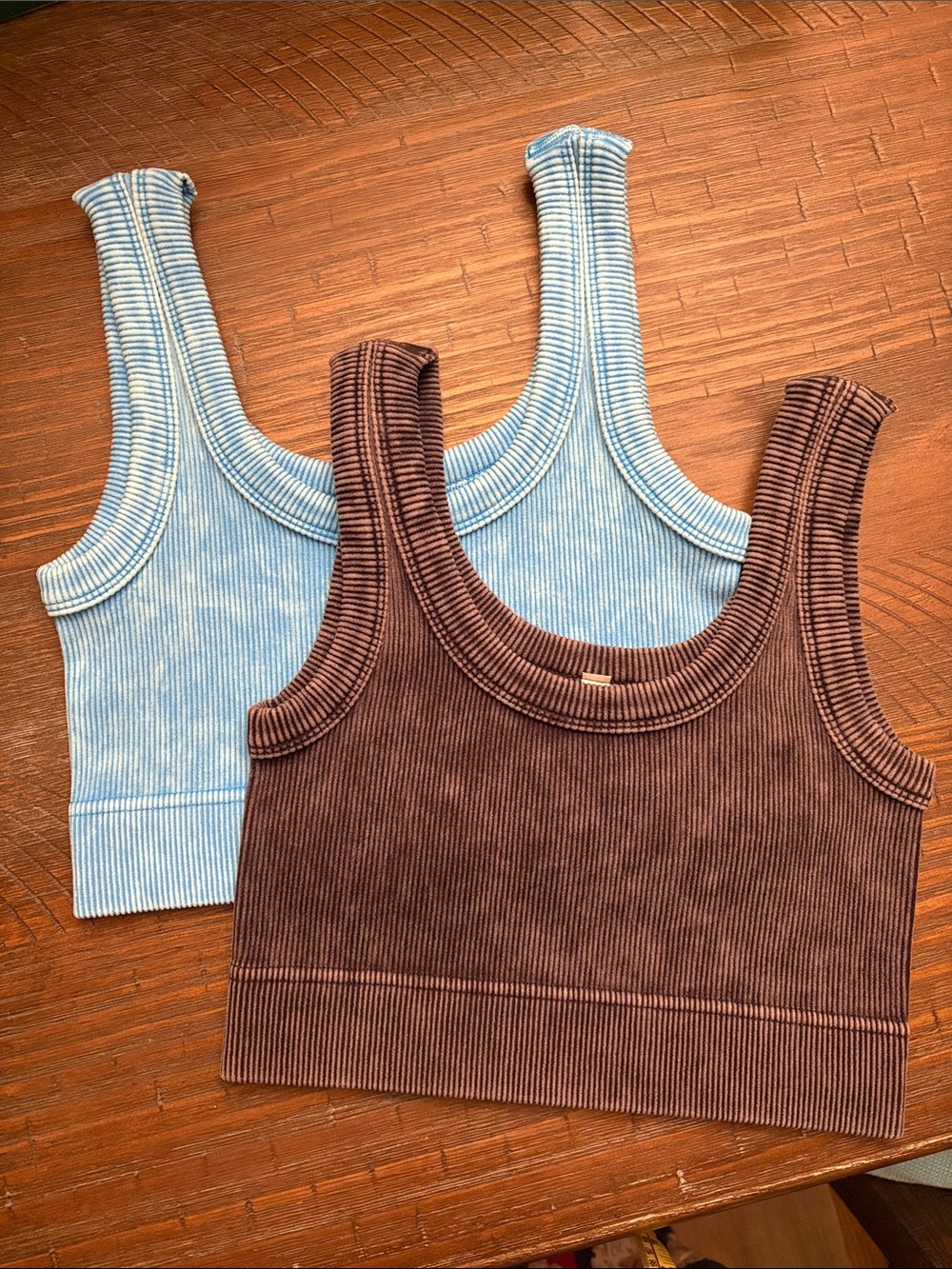 NWOT Zenana Set of 2 Ribbed Scoop Neck Crop Tanks - Black & Baby Blue L/XL